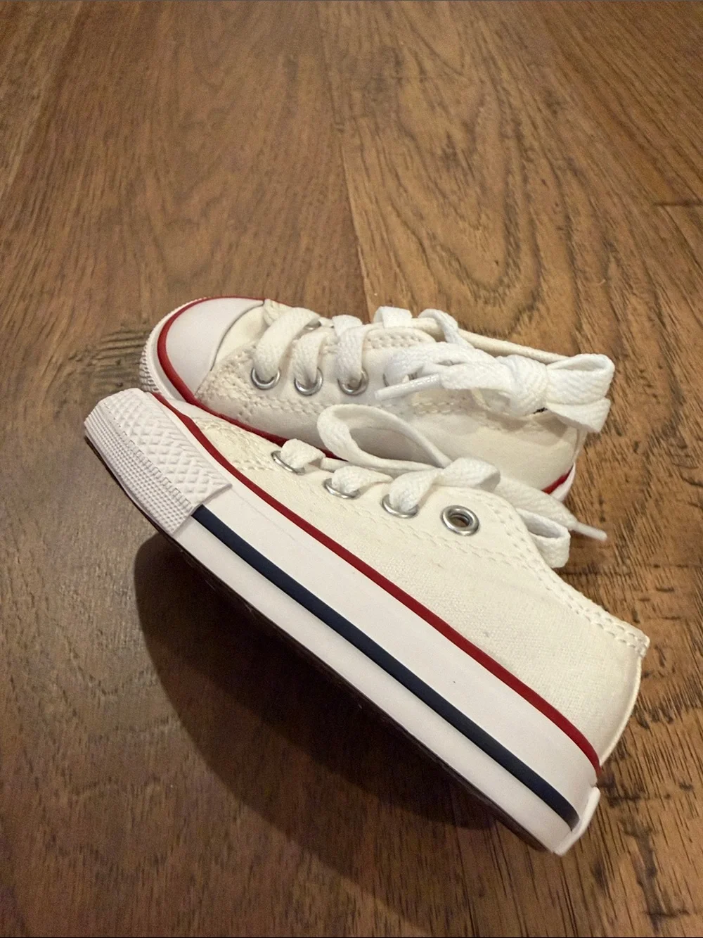 Converse White Canvas Kids Sneakers with Red Trim